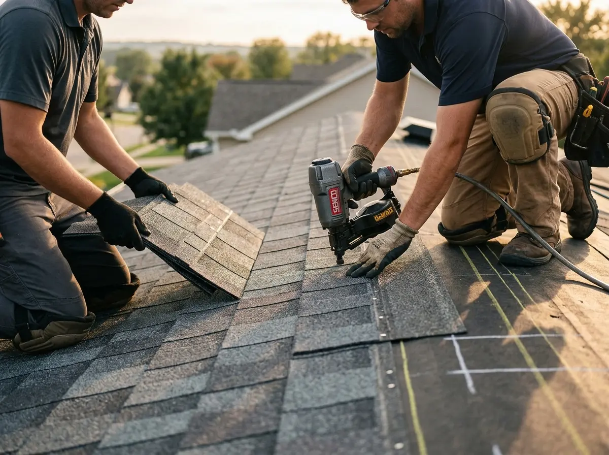Professional roofer working on a residential roof in Ottawa